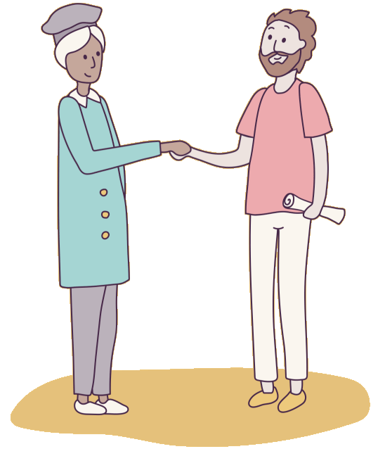 illustration of an academic shaking hands with Stephen Gray, CEO and Founder of Resbite
